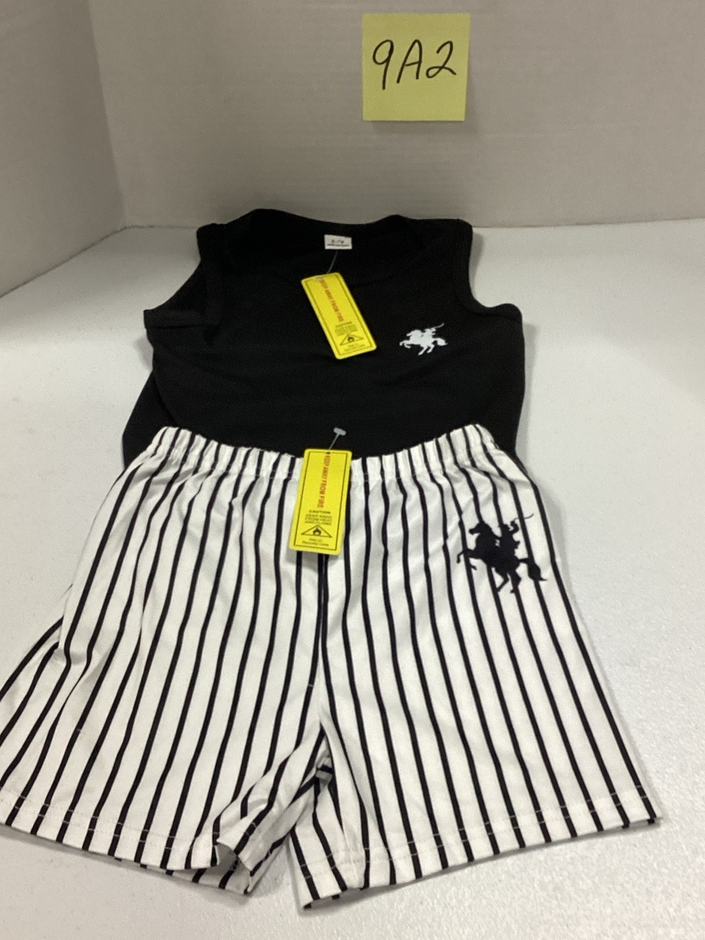 SHEIN Black Tank Top with White and Black Striped Shorts Set